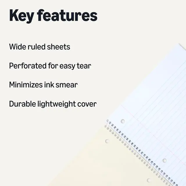 Alt view image 2 of 5 - Amazon Basics Wide Ruled Spiral Notebooks, 8" x 10-1/2", 70 Sheets, Assorted Pastel Solid Colors, 5 Pack