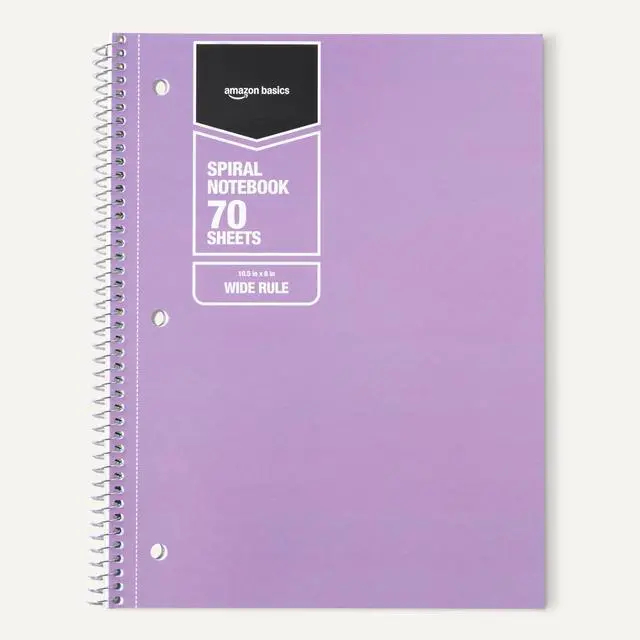 Alt view image 5 of 5 - Amazon Basics Wide Ruled Spiral Notebooks, 8" x 10-1/2", 70 Sheets, Assorted Pastel Solid Colors, 5 Pack