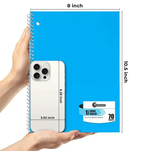 Alt view image 3 of 7 - Rosmonde Spiral Notebooks, 12 Pack, 1 Subject Notebook, Wide Ruled, 70 Sheets, 8 x 10-1/2", 3 Hole Punched, School Supplies, Bulk Single Subject Spiral Notebook Bulk, Assorted Colors Pack of Notebooks
