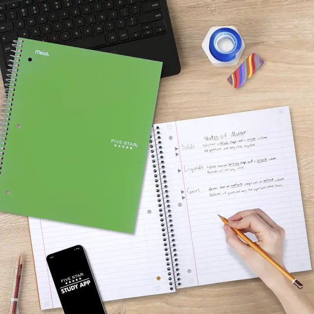Alt view image 4 of 7 - Five Star Spiral Notebook + Study App, 6 Pack, 1 Subject, Wide Ruled Paper, 8" x 10-1/2", 100 Sheets, Fights Ink Bleed, Water Resistant Cover, Assorted Colors (38042)