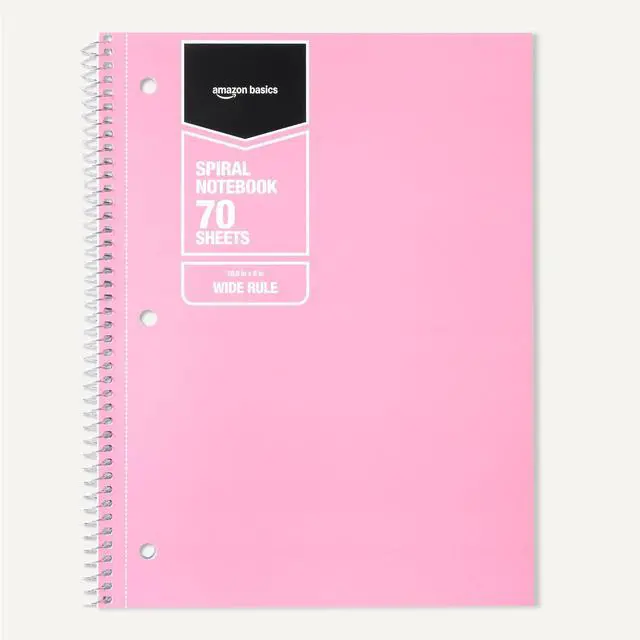 Alt view image 5 of 5 - Amazon Basics Wide Ruled Spiral Notebook, For Work and School, 70 Sheets, 8" x 10.5", 3 pack, Assorted Pastel Solid Colors
