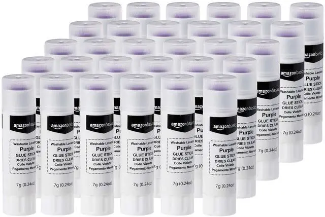 Main image of Amazon Basics Purple Washable School Glue Sticks for Classroom Supplies and Crafting, Dries Clear, 0.24-oz Stick, 30-Pack
