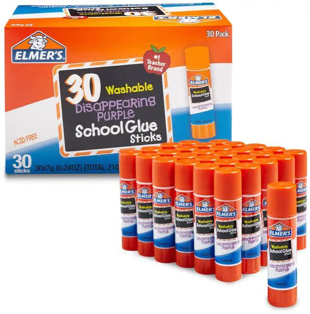 Main image of Elmer's Disappearing Purple School Glue Sticks, Washable, 7 Grams, 30 Count - Posters, Back to School, Bulk Pack for Classrooms, #1 Teacher Brand