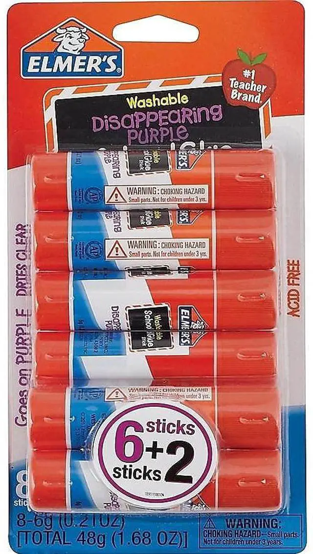 Main image of Elmer's Disappearing Purple School Glue Sticks, 0.21 oz Each, 8 Sticks per Pack (E1591)