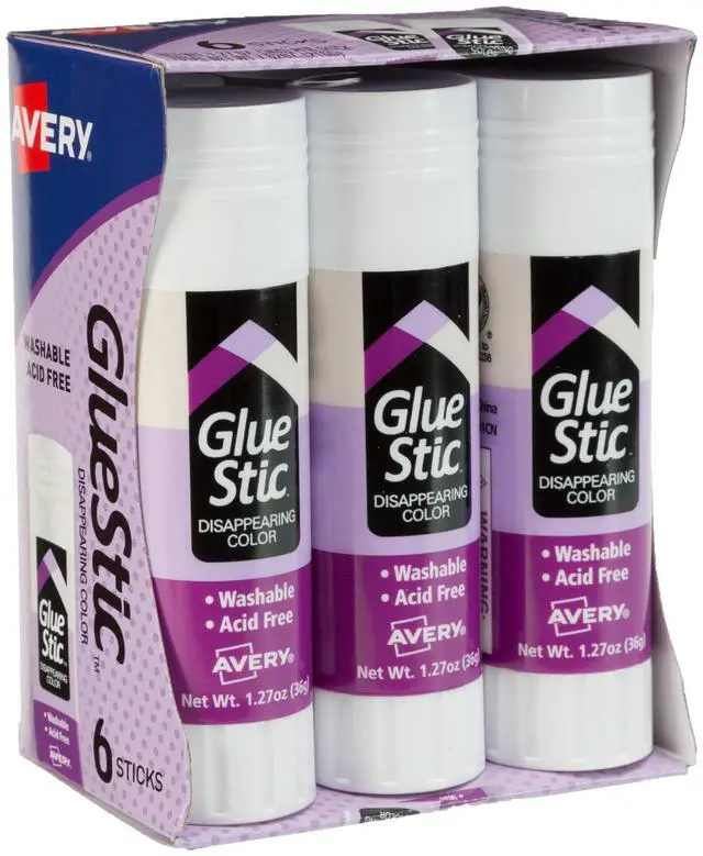 Main image of Avery Glue Stic, Disappearing Purple, Washable, 1.27oz, 6 Glue Sticks (98071)