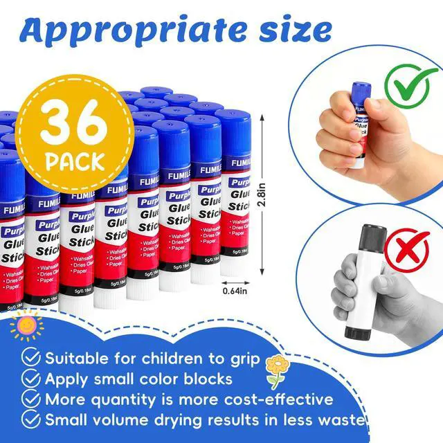Alt view image 2 of 7 - 36 Pack Glue Sticks Bulk for Kids, Disappearing Purple Glue Sticks for Classroom and Teacher Supplies.0.18 OZ kids glue Dries Clear, Non-Toxic, Washable, Back to School Supplies and Student Must Haves