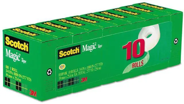 Main image of Scotch Magic Tape 810P10K, 3/4" x 1000", 1" Core, Invisible Matte Finish, 10-Pack Refill Rolls for Permanent Paper Mending
