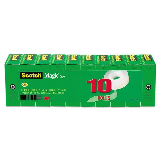 Alt view image 2 of 7 - Scotch Magic Tape 810P10K, 3/4" x 1000", 1" Core, Invisible Matte Finish, 10-Pack Refill Rolls for Permanent Paper Mending