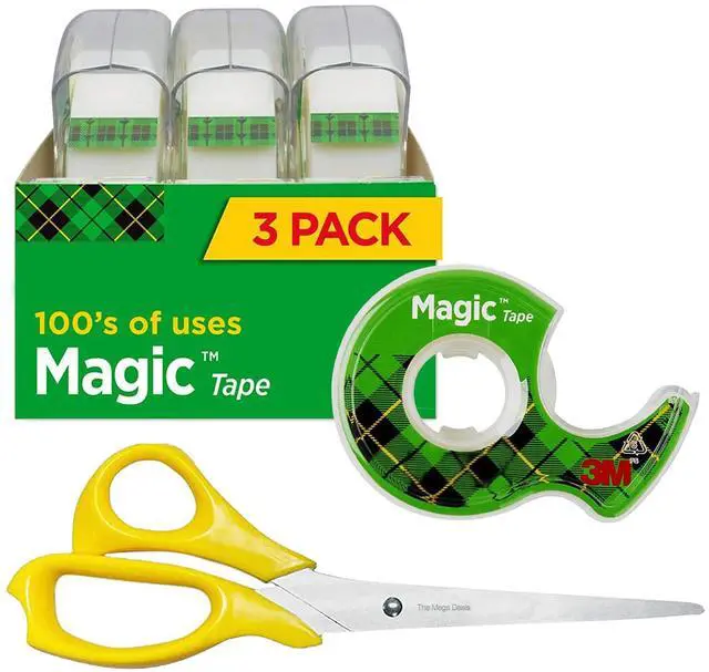 Main image of Magic Tape 3 Packs Clear Tape, Magic Tapes with Dispensers, Invisible Tape 1/2 x 450 Inches, and a 8 Inch All Purpose Scissors (Gift Pack)