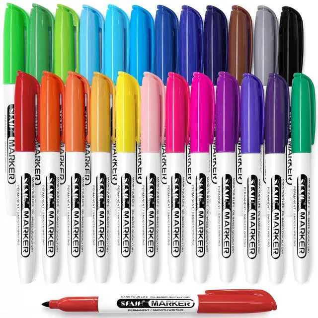Main image of SFAIH 24 Colors Permanent Markers - Assorted Vibrant Colors, Quick Drying, Fade Resistant, Alcohol-Based Fine Point Permanent Markers for Paper, Plastic, Wood, Coloring, Drawing Doodling, Waterproof