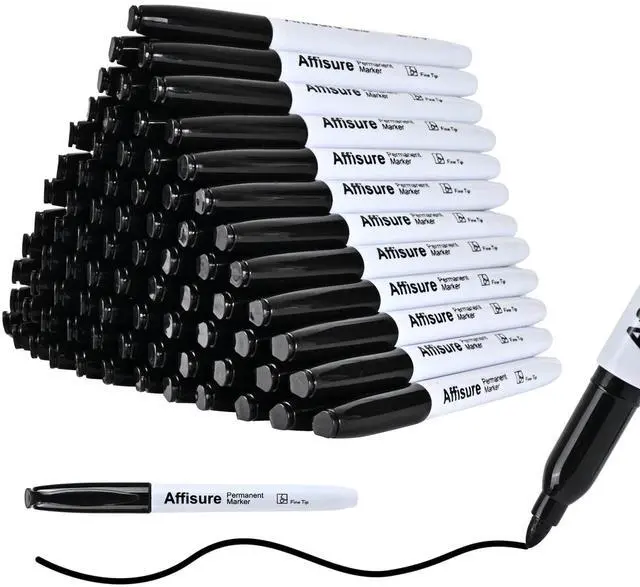 Main image of Affisure Permanent markers, 100 packs permanent markers bulk, quick dryingin one second, waterproof, smooth, noteasy to erase, durable, can be markedon glass, tiles and cloth, office supplies