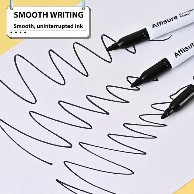 Alt view image 3 of 7 - Affisure Permanent markers, 100 packs permanent markers bulk, quick dryingin one second, waterproof, smooth, noteasy to erase, durable, can be markedon glass, tiles and cloth, office supplies