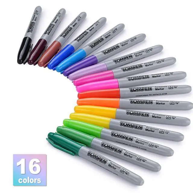 Alt view image 2 of 7 - TOMPEN Permanent Markers,Fine Tip,48 Pack Bulk,16 Assorted Colors,Waterproof Permanent Marker Pens with Quick Drying on Wood,Plastic,Paper,Metal,Mirror for Christmas Gift Drawing Writing Poster