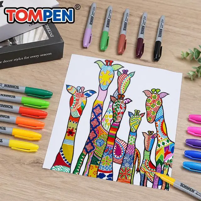 Alt view image 7 of 7 - TOMPEN Permanent Markers,Fine Tip,48 Pack Bulk,16 Assorted Colors,Waterproof Permanent Marker Pens with Quick Drying on Wood,Plastic,Paper,Metal,Mirror for Christmas Gift Drawing Writing Poster