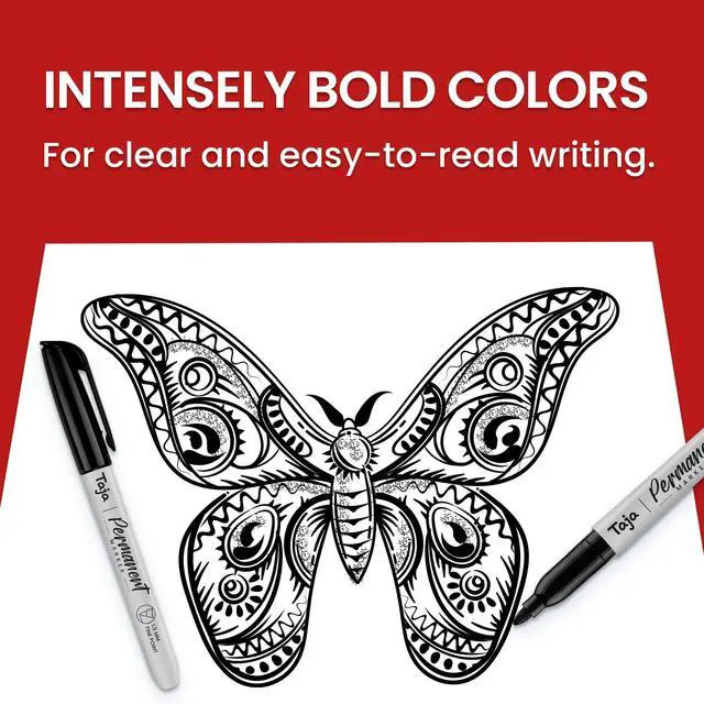 Alt view image 3 of 7 - Taja (100 Counts) Permanent Markers, Fine Tip, Black, Quick-Drying and Fade-Resistant Bulk Marker Set for Writing and Sketching on Wood, Plastic, Metal, Glass, Perfect for School and Office Supplies