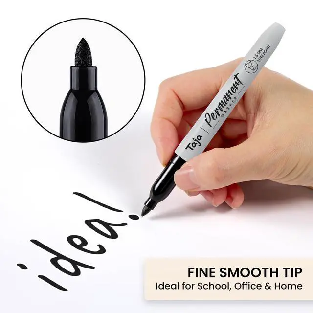 Alt view image 5 of 7 - Taja (100 Counts) Permanent Markers, Fine Tip, Black, Quick-Drying and Fade-Resistant Bulk Marker Set for Writing and Sketching on Wood, Plastic, Metal, Glass, Perfect for School and Office Supplies