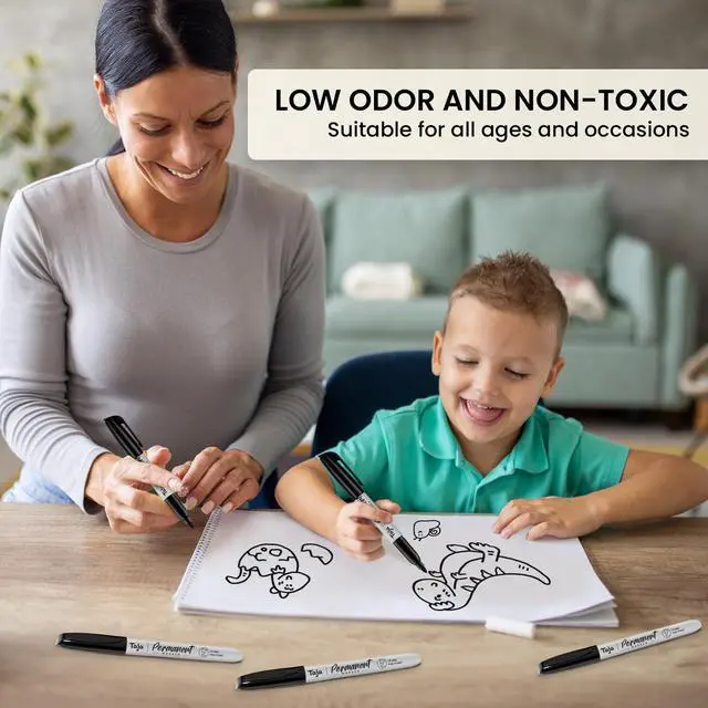 Alt view image 6 of 7 - Taja (100 Counts) Permanent Markers, Fine Tip, Black, Quick-Drying and Fade-Resistant Bulk Marker Set for Writing and Sketching on Wood, Plastic, Metal, Glass, Perfect for School and Office Supplies