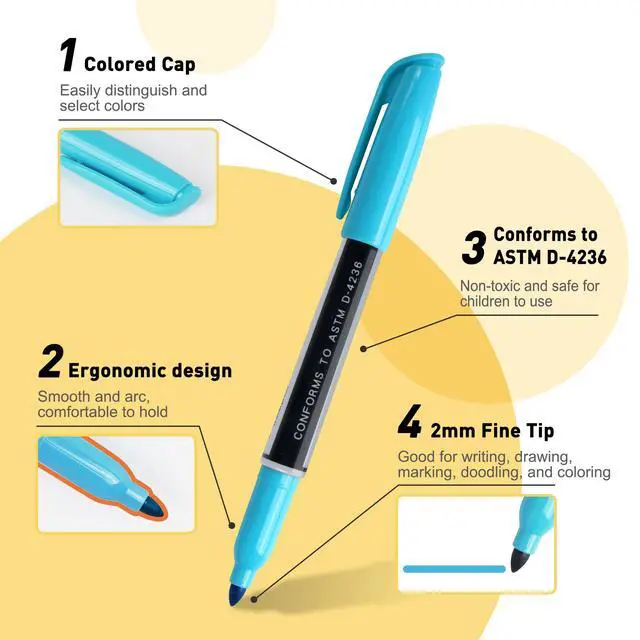 Alt view image 4 of 7 - TOWON 12 Permanent Markers - Assorted Colors Drawing Marker Pens Set, Waterproof Quick Drying Fine Tip Colored Artists Markers for Adults Coloring