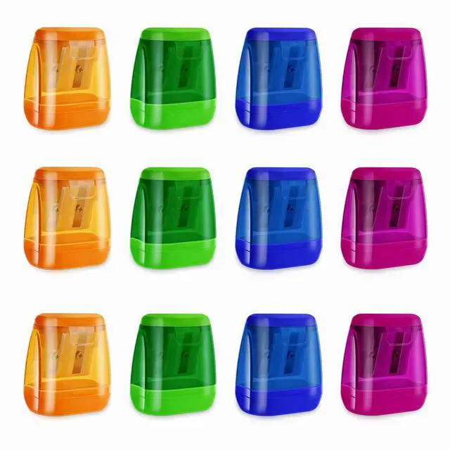 Main image of 12 Pcs Manual Pencil Sharpener for School Office Home Pencil Sharpeners for Kids with Lid Colored Compact Dual Holes Portable Handheld Plastic Pencil Sharpener for Adults Students Class Home Office