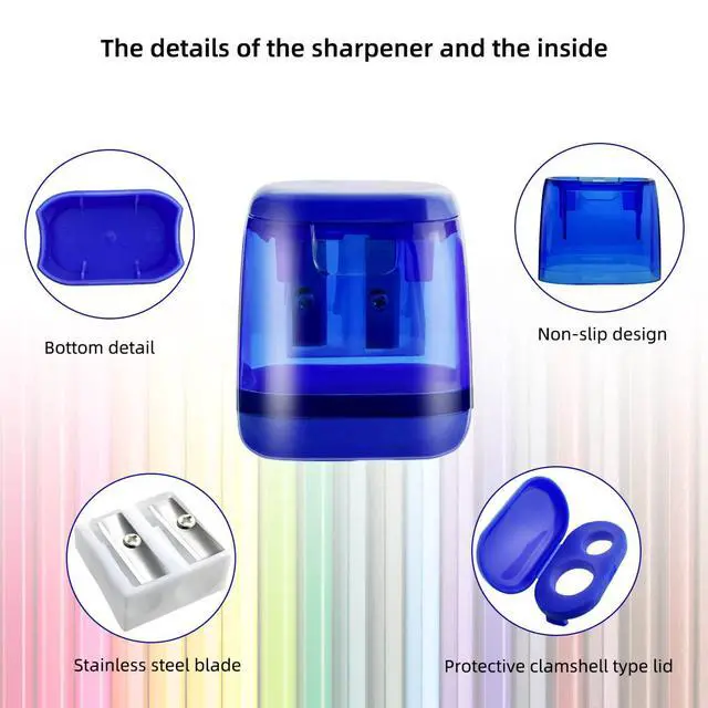 Alt view image 4 of 7 - 12 Pcs Manual Pencil Sharpener for School Office Home Pencil Sharpeners for Kids with Lid Colored Compact Dual Holes Portable Handheld Plastic Pencil Sharpener for Adults Students Class Home Office