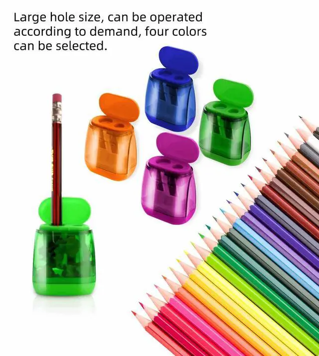Alt view image 5 of 7 - 12 Pcs Manual Pencil Sharpener for School Office Home Pencil Sharpeners for Kids with Lid Colored Compact Dual Holes Portable Handheld Plastic Pencil Sharpener for Adults Students Class Home Office