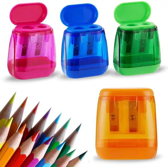 Main image of Sonuimy Pencil Sharpeners, 4 Pcs Pencil Sharpeners Manual,Dual Holes Compact Colored Handheld Pencil Sharpener for Kids with Lid Adults Students School Class Home Office (Covered)