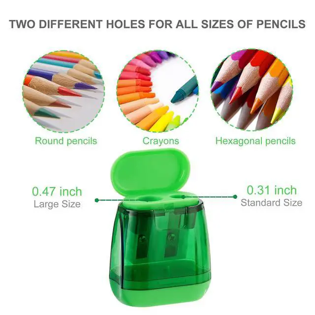 Alt view image 2 of 7 - Sonuimy Pencil Sharpeners, 4 Pcs Pencil Sharpeners Manual,Dual Holes Compact Colored Handheld Pencil Sharpener for Kids with Lid Adults Students School Class Home Office (Covered)