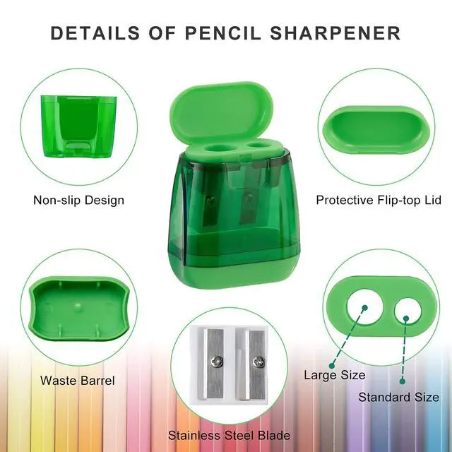 Alt view image 4 of 7 - Sonuimy Pencil Sharpeners, 4 Pcs Pencil Sharpeners Manual,Dual Holes Compact Colored Handheld Pencil Sharpener for Kids with Lid Adults Students School Class Home Office (Covered)
