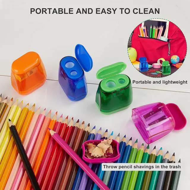 Alt view image 5 of 7 - Sonuimy Pencil Sharpeners, 4 Pcs Pencil Sharpeners Manual,Dual Holes Compact Colored Handheld Pencil Sharpener for Kids with Lid Adults Students School Class Home Office (Covered)