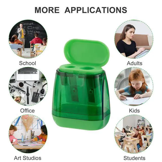 Alt view image 7 of 7 - Sonuimy Pencil Sharpeners, 4 Pcs Pencil Sharpeners Manual,Dual Holes Compact Colored Handheld Pencil Sharpener for Kids with Lid Adults Students School Class Home Office (Covered)