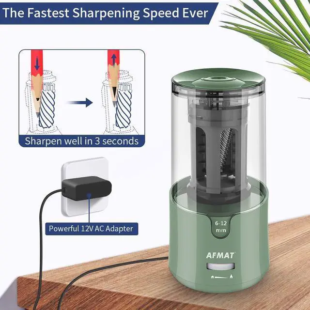 Alt view image 3 of 7 - AFMAT Electric Pencil Sharpener, Auto Stop, Super Sharp & Fast, Electric Pencil Sharpener Plug in for 6-12mm No.2/Colored Pencils/Office/Home PS94