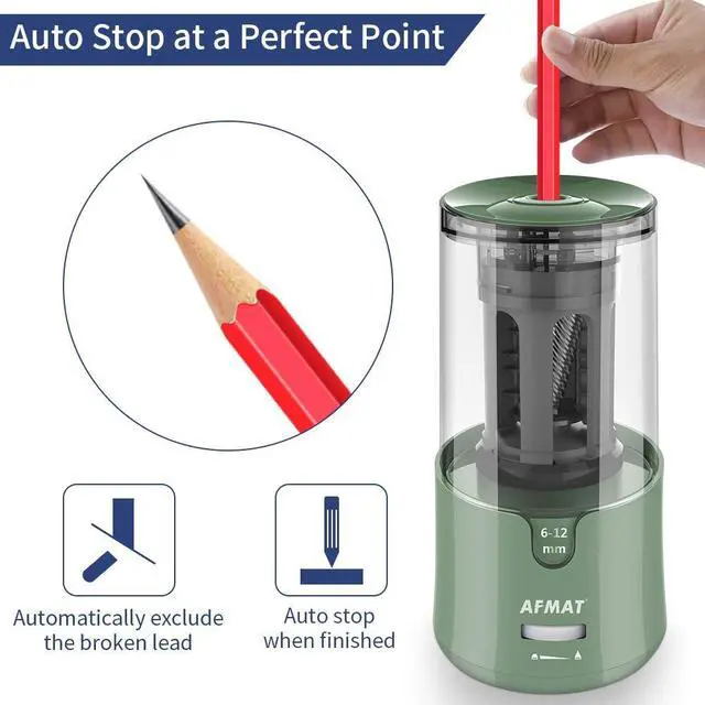 Alt view image 4 of 7 - AFMAT Electric Pencil Sharpener, Auto Stop, Super Sharp & Fast, Electric Pencil Sharpener Plug in for 6-12mm No.2/Colored Pencils/Office/Home PS94
