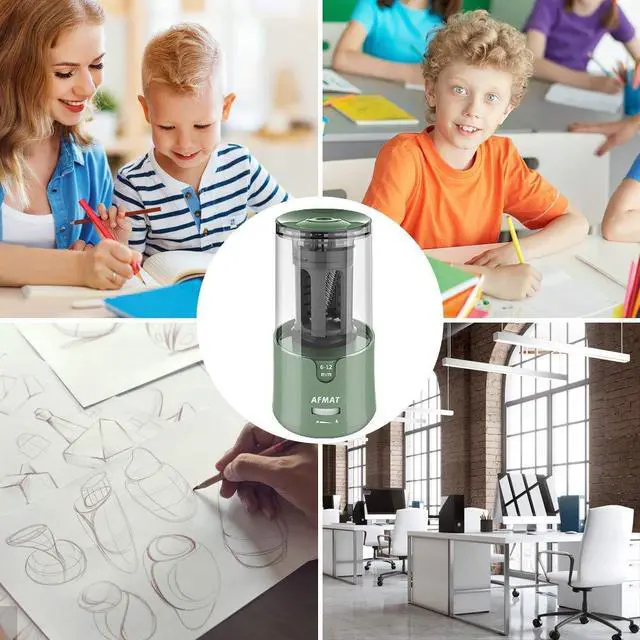 Alt view image 7 of 7 - AFMAT Electric Pencil Sharpener, Auto Stop, Super Sharp & Fast, Electric Pencil Sharpener Plug in for 6-12mm No.2/Colored Pencils/Office/Home PS94