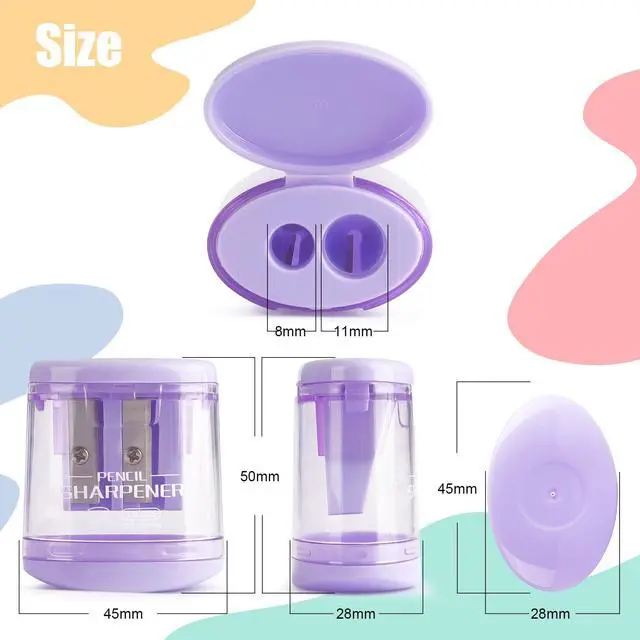 Alt view image 2 of 7 - Tamaki 4 Pack Pencil Sharpeners Manual Dual Holes Compact Colored Handheld Pencil Sharpener for Kids, School, Office