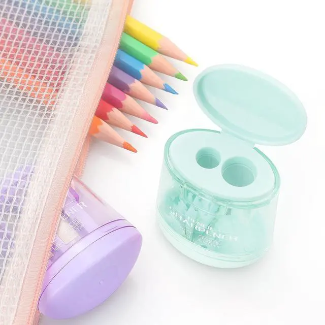 Alt view image 3 of 7 - Tamaki 4 Pack Pencil Sharpeners Manual Dual Holes Compact Colored Handheld Pencil Sharpener for Kids, School, Office