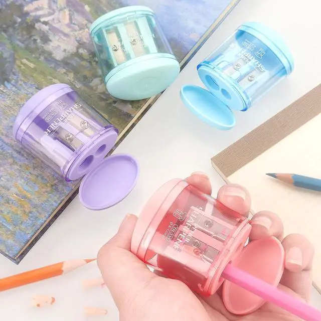 Alt view image 7 of 7 - Tamaki 4 Pack Pencil Sharpeners Manual Dual Holes Compact Colored Handheld Pencil Sharpener for Kids, School, Office