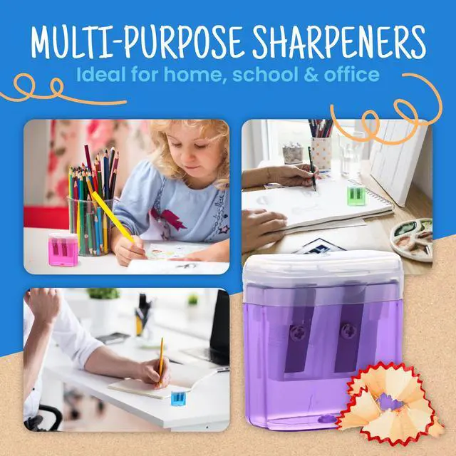 Alt view image 2 of 7 - Craftzilla Pencil Sharpener 100 Pack, Manual Pencil Sharpeners Bulk, Handheld Dual Hole with Lid for Kids and Classroom, School Office Supplies
