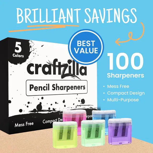 Alt view image 3 of 7 - Craftzilla Pencil Sharpener 100 Pack, Manual Pencil Sharpeners Bulk, Handheld Dual Hole with Lid for Kids and Classroom, School Office Supplies