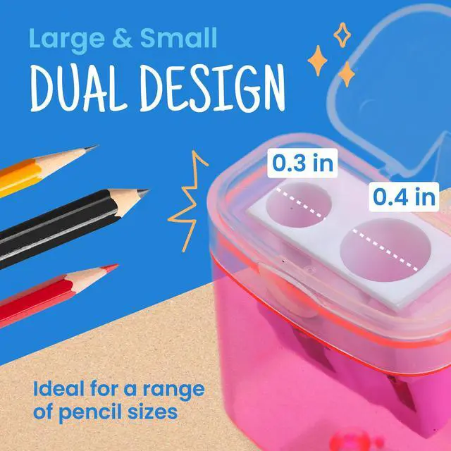Alt view image 4 of 7 - Craftzilla Pencil Sharpener 100 Pack, Manual Pencil Sharpeners Bulk, Handheld Dual Hole with Lid for Kids and Classroom, School Office Supplies