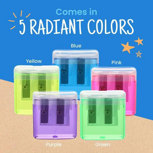 Alt view image 6 of 7 - Craftzilla Pencil Sharpener 100 Pack, Manual Pencil Sharpeners Bulk, Handheld Dual Hole with Lid for Kids and Classroom, School Office Supplies