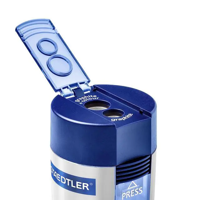 Alt view image 4 of 6 - STAEDTLER Double-Hole Tub Pencil Sharpener: Dual Size Manual Sharpener for Standard Graphite & Colored Pencils - Compact Design - Ideal for Classroom, Home, Office, & Art Studio