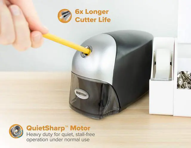 Alt view image 2 of 5 - Bostitch Office QuietSharp Executive Heavy Duty Electric Pencil Sharpener for 65% Faster Sharpening and 6X Longer Cutter Life - Colored Pencil Compatible, Black