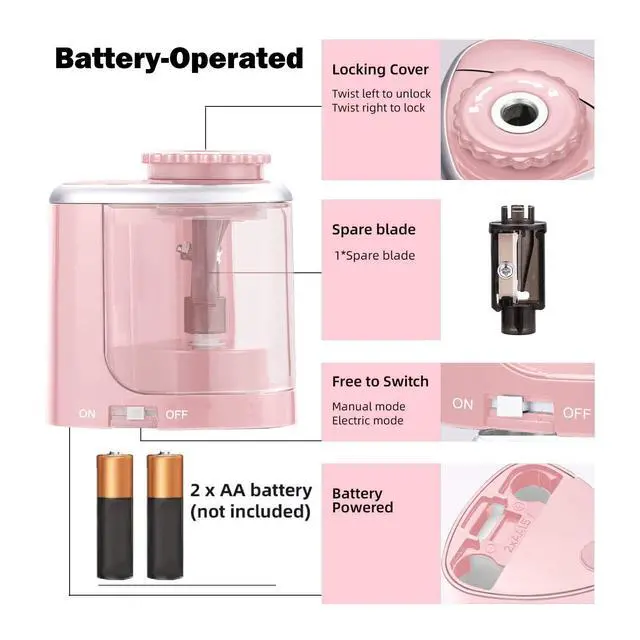 Alt view image 2 of 7 - Aogwat Pencil Sharpener Electric Pencil Sharpener for Kids, Blade to Fast Sharpen, Suitable for No.2/School/Classroom/Office/Home (Pink)