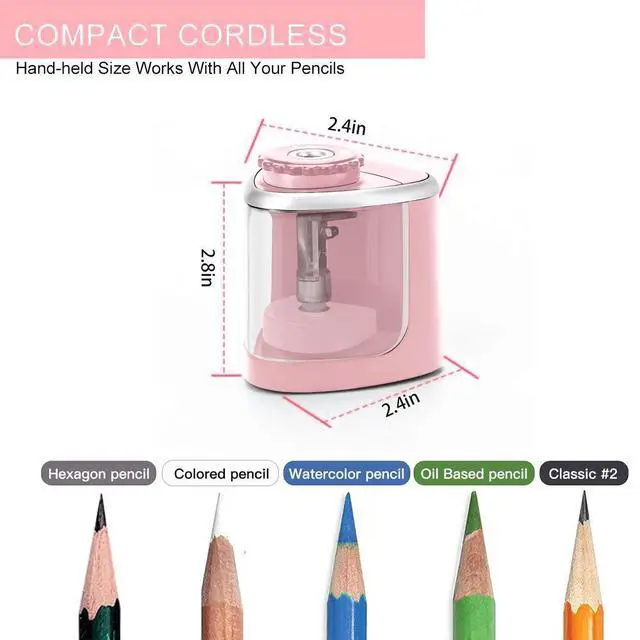 Alt view image 3 of 7 - Aogwat Pencil Sharpener Electric Pencil Sharpener for Kids, Blade to Fast Sharpen, Suitable for No.2/School/Classroom/Office/Home (Pink)
