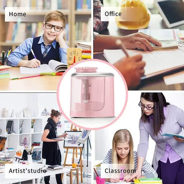 Alt view image 6 of 7 - Aogwat Pencil Sharpener Electric Pencil Sharpener for Kids, Blade to Fast Sharpen, Suitable for No.2/School/Classroom/Office/Home (Pink)