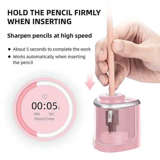 Alt view image 5 of 7 - Aogwat Pencil Sharpener Electric Pencil Sharpener for Kids, Blade to Fast Sharpen, Suitable for No.2/School/Classroom/Office/Home (Pink)