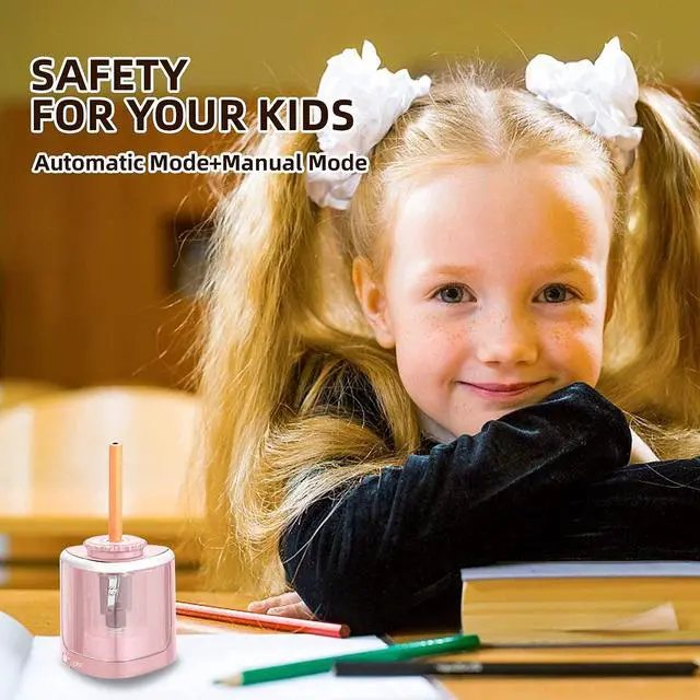 Alt view image 7 of 7 - Aogwat Pencil Sharpener Electric Pencil Sharpener for Kids, Blade to Fast Sharpen, Suitable for No.2/School/Classroom/Office/Home (Pink)