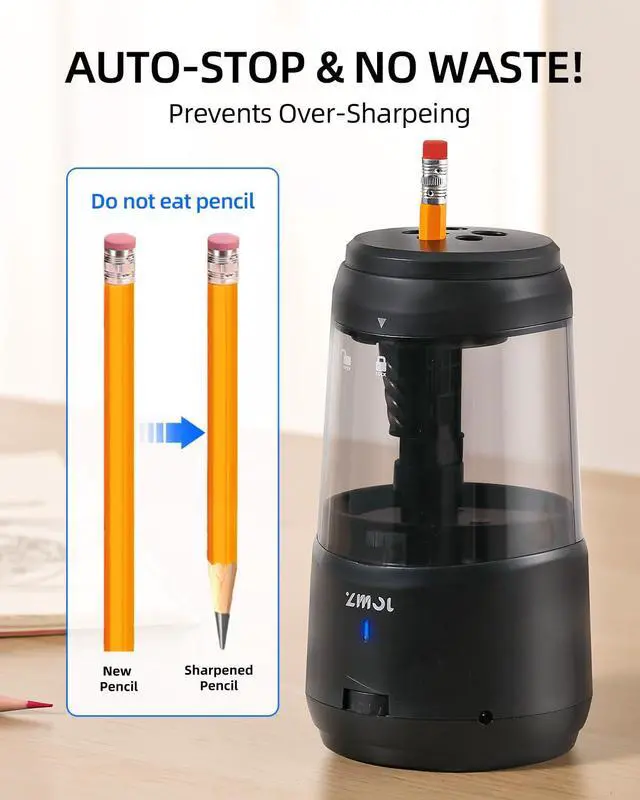 Alt view image 5 of 7 - ZMOL Electric Pencil Sharpener with Helical Blade, Auto Stop, 5-Speed Adjustment for No.2 & Colored Pencils (6-10mm), AC Adapter/USC/Battery Powered for Classroom, Office, Home Use