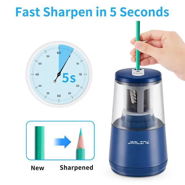 Alt view image 2 of 7 - JARLINK Electric Pencil Sharpener, Heavy-Duty Helical Blade to Fast Sharpen, Auto Stop for No.2/Colored Pencils(6-8mm), AC Adapter/Battery Operated in School Classroom/Office/Home (Blue)