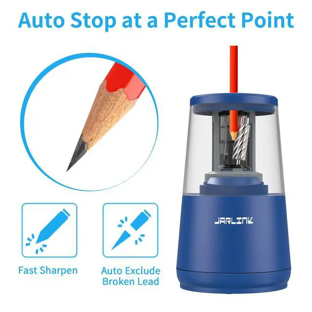 Alt view image 3 of 7 - JARLINK Electric Pencil Sharpener, Heavy-Duty Helical Blade to Fast Sharpen, Auto Stop for No.2/Colored Pencils(6-8mm), AC Adapter/Battery Operated in School Classroom/Office/Home (Blue)